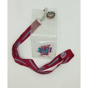 2008 SUPER BOWL XLII PHOENIX AZ LANYARD/TICKET HOLDER WITH "I WAS THERE" PIN